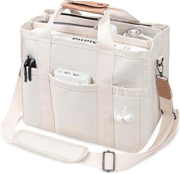 Custom Canvas Tote Bag with Multi-Pocket Organizer