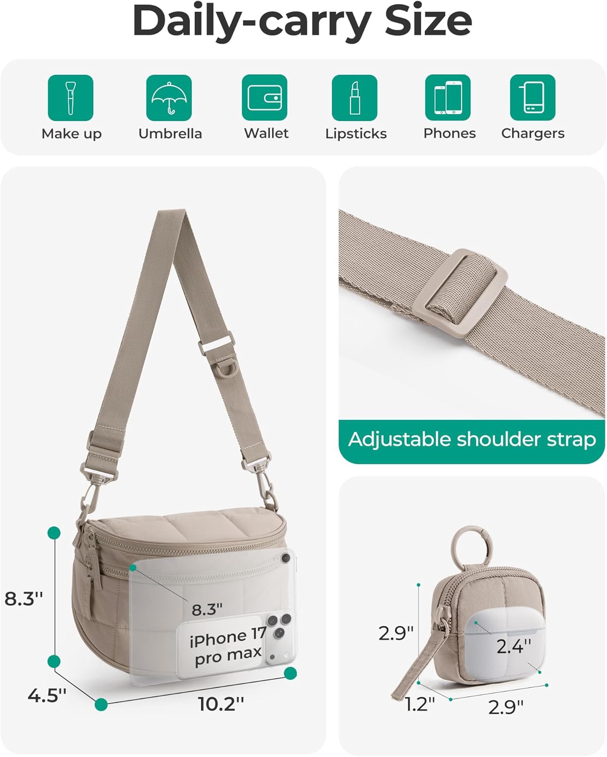 Custom Quilted Crossbody Sling Bag with Pouch