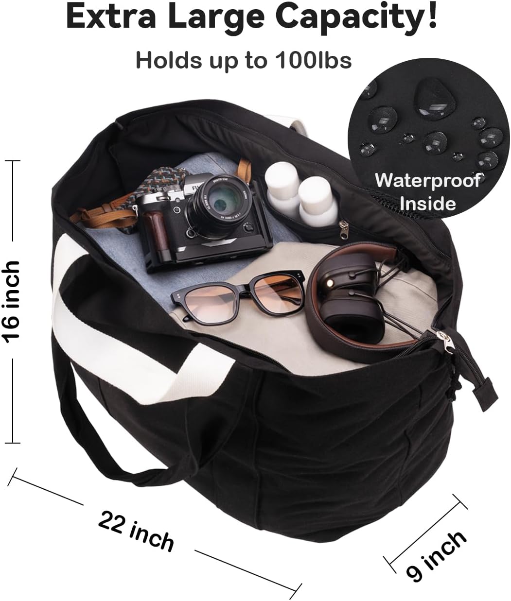 Custom Cotton Travel Weekender Tote Bag with Zipper