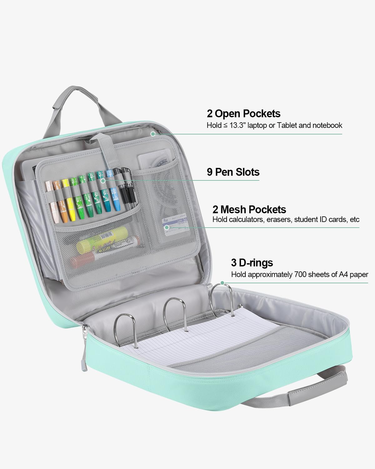 Custom 3-Ring Zipper Binder Bag with Multi-Pocket Organizer