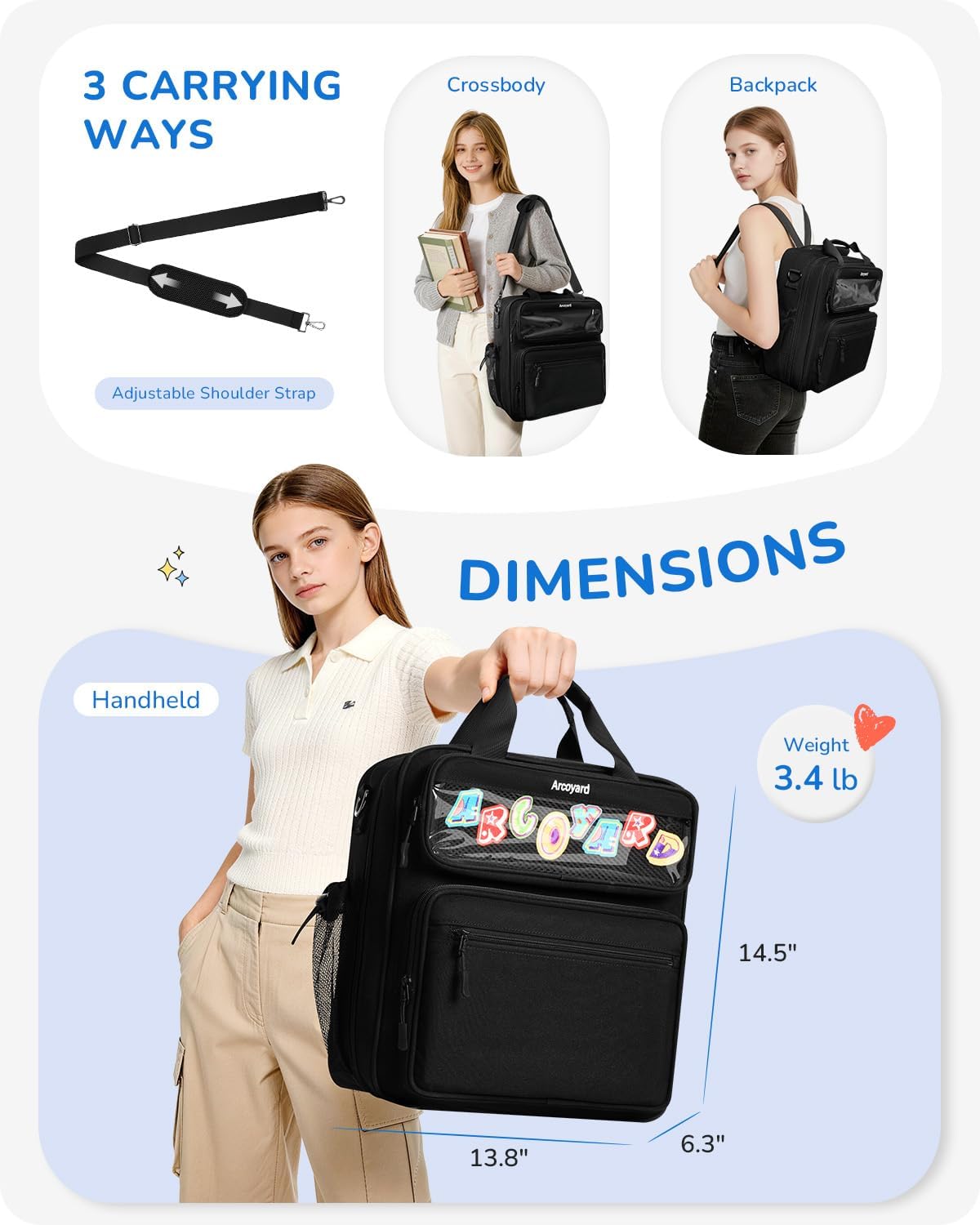 Custom 3-Ring Zipper Binder Bag with Shoulder Strap
