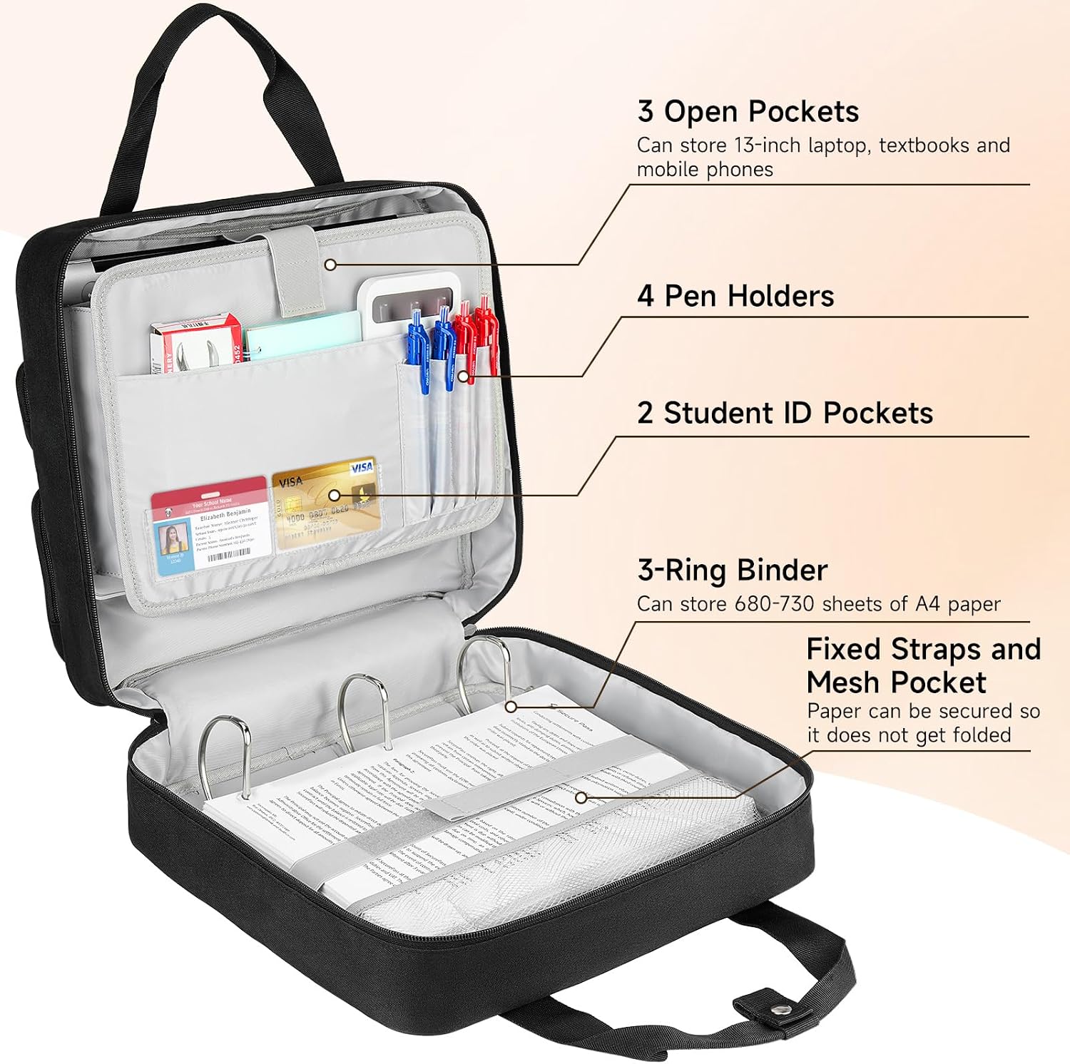 Custom 3-Ring Zipper Binder with Shoulder Strap