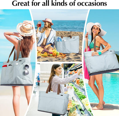 Custom Beach Tote Bag with Zipper and Cooler Pockets