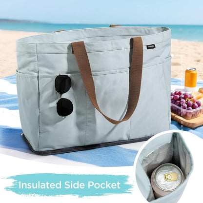Custom Beach Tote Bag with Zipper and Cooler Pockets