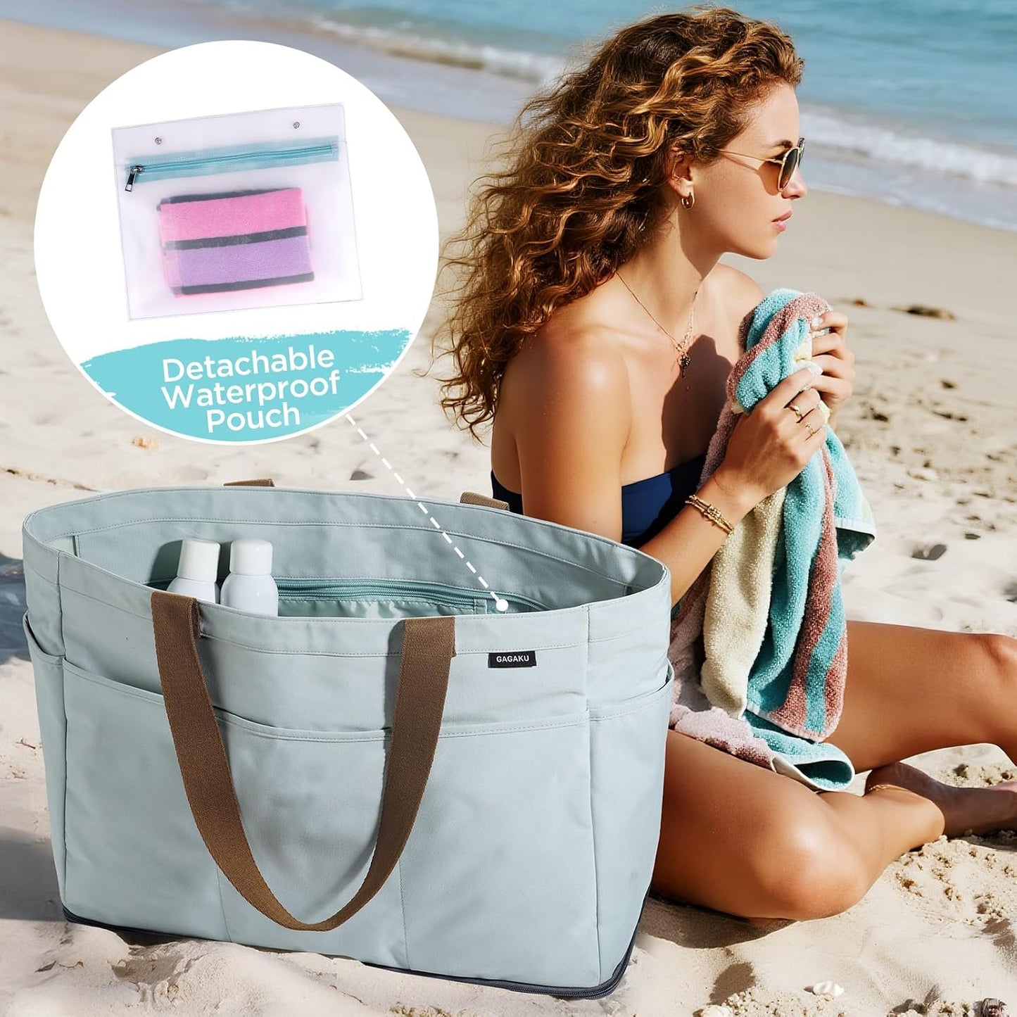 Custom Beach Tote Bag with Zipper and Cooler Pockets