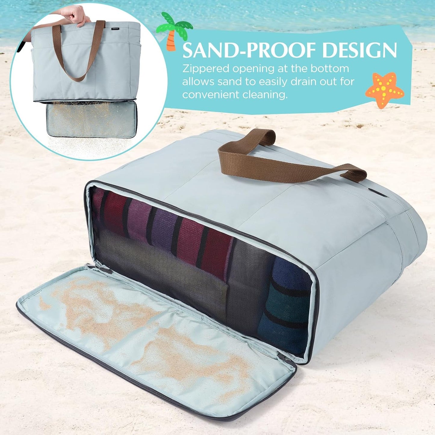 Custom Beach Tote Bag with Zipper and Cooler Pockets