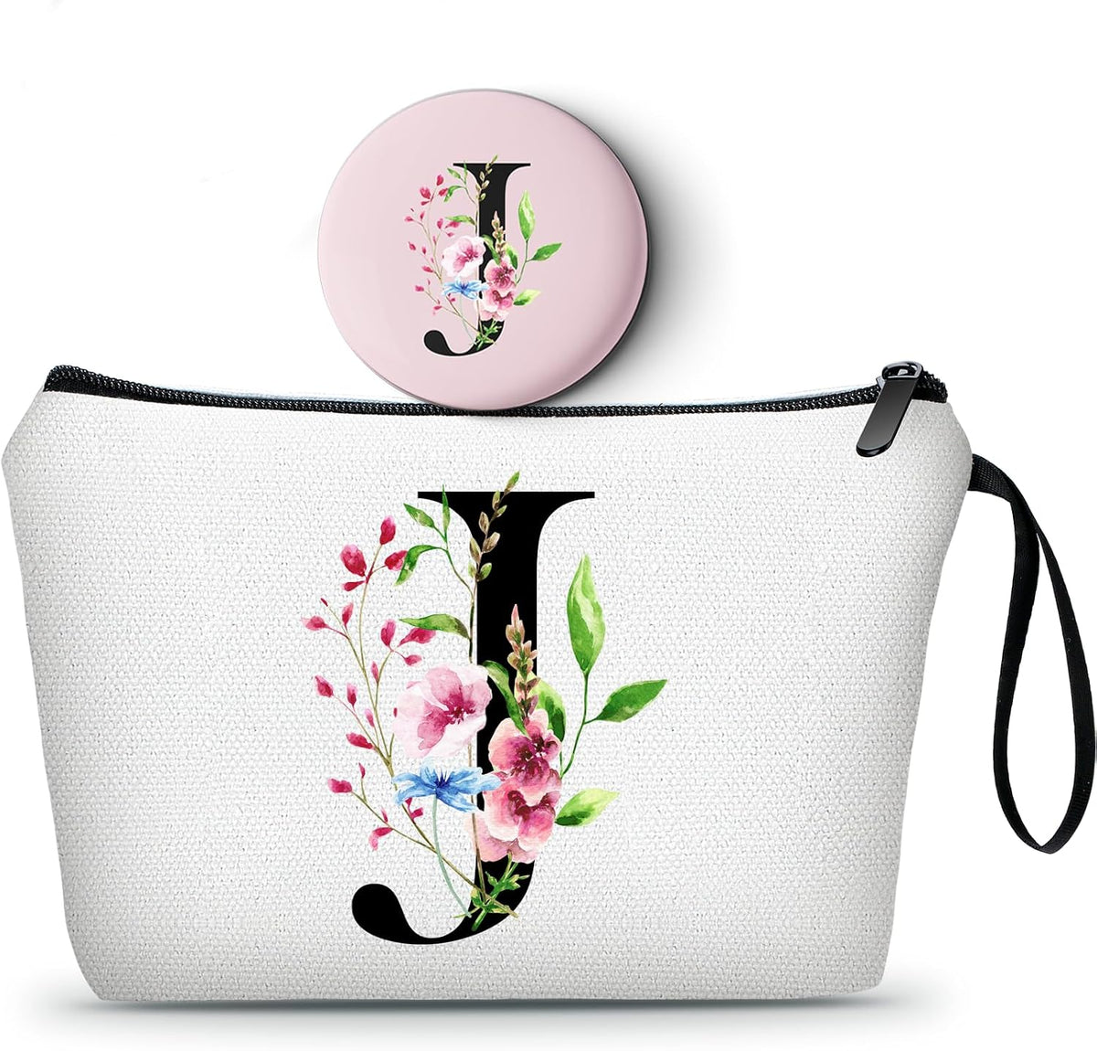 Custom Canvas Cosmetic Bag with Zipper and Pocket Mirror