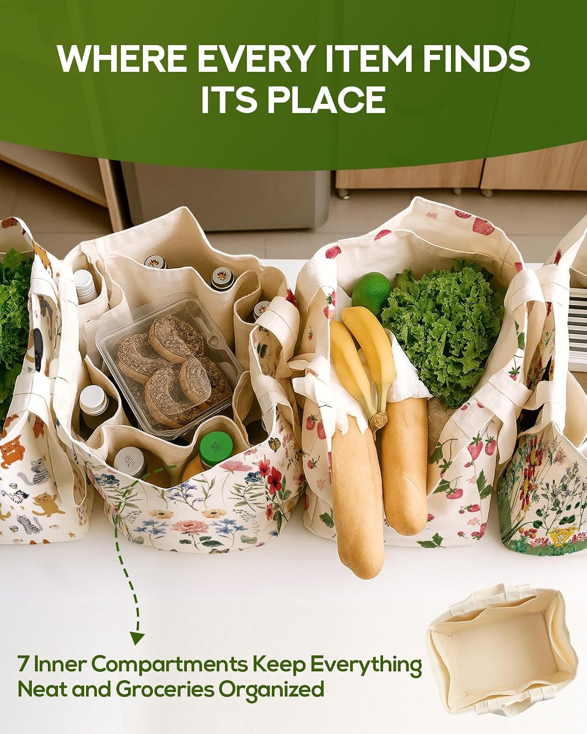 Custom Canvas Grocery Tote Bag with Multiple Compartments
