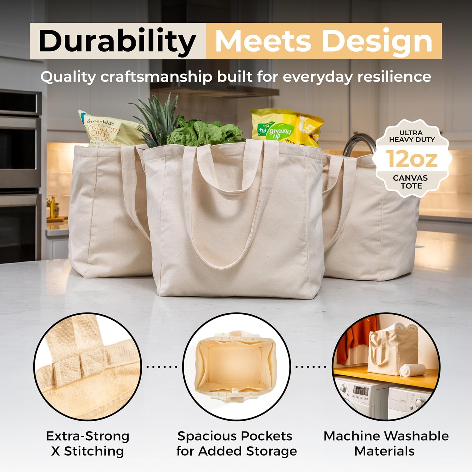 Custom Canvas Grocery Tote Bag with Pockets