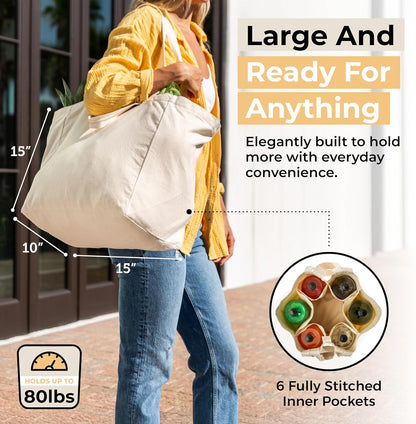 Custom Canvas Grocery Tote Bag with Pockets