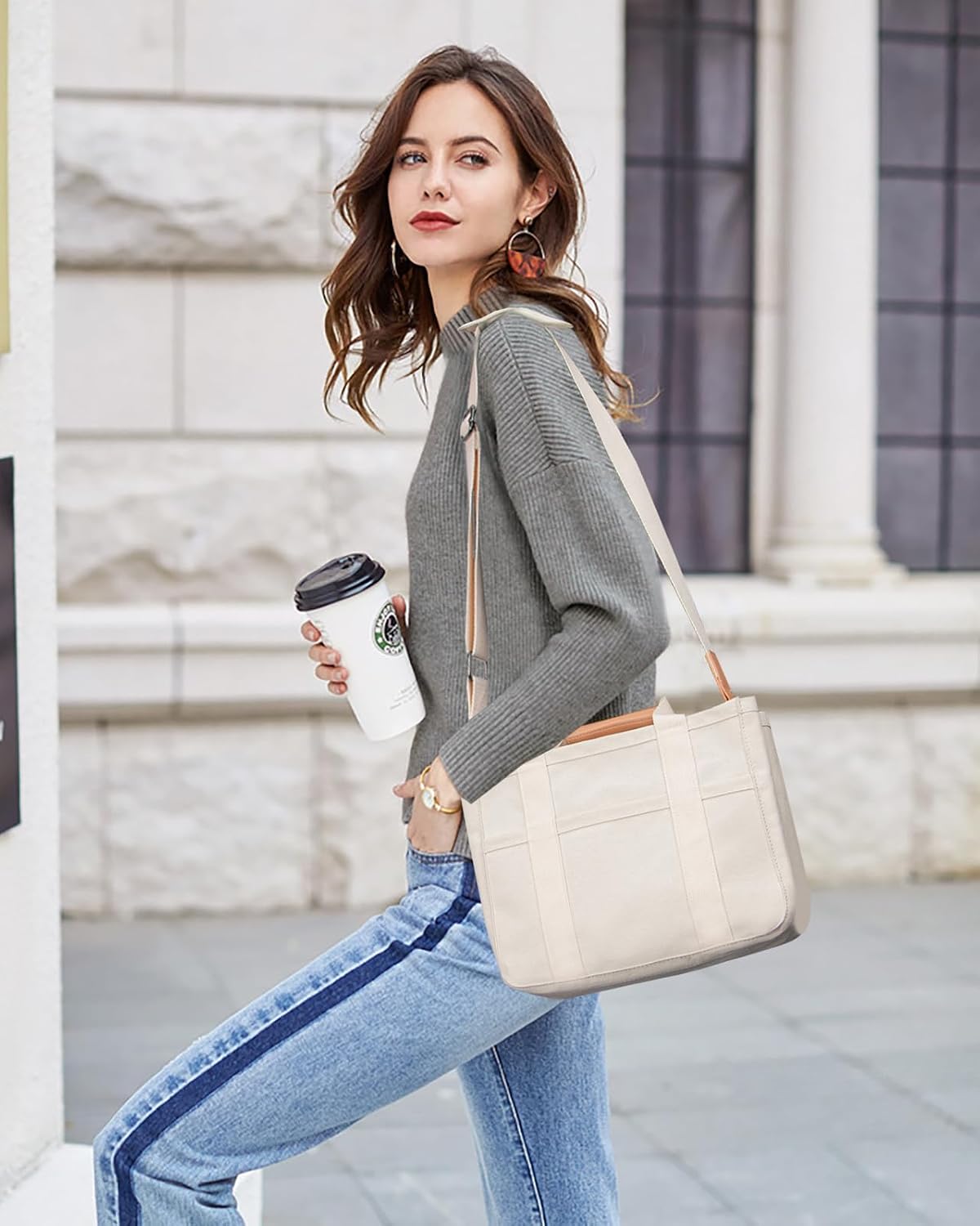 Custom Canvas Tote Bag with Multi-Pocket Organizer