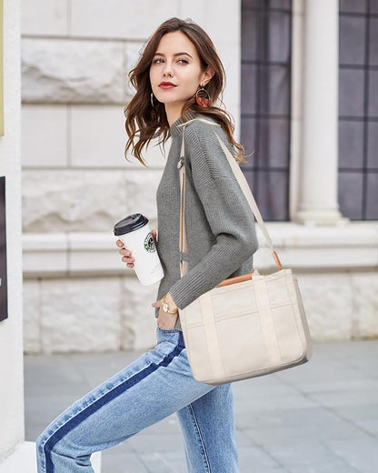 Custom Canvas Tote Bag with Multi-Pocket Organizer