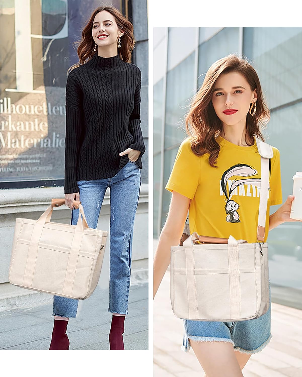 Custom Canvas Tote Bag with Multi-Pocket Organizer