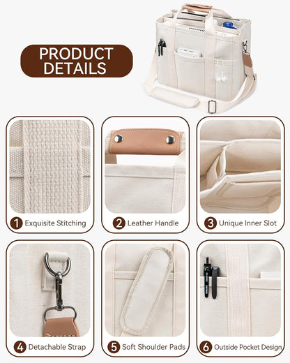 Custom Canvas Tote Bag with Multi-Pocket Organizer
