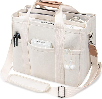 Custom Canvas Tote Bag with Multi-Pocket Organizer