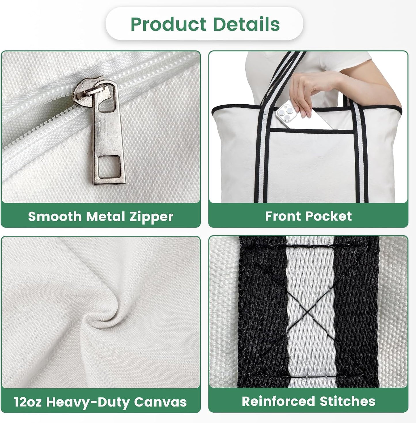 Custom Canvas Tote Bag with Zipper