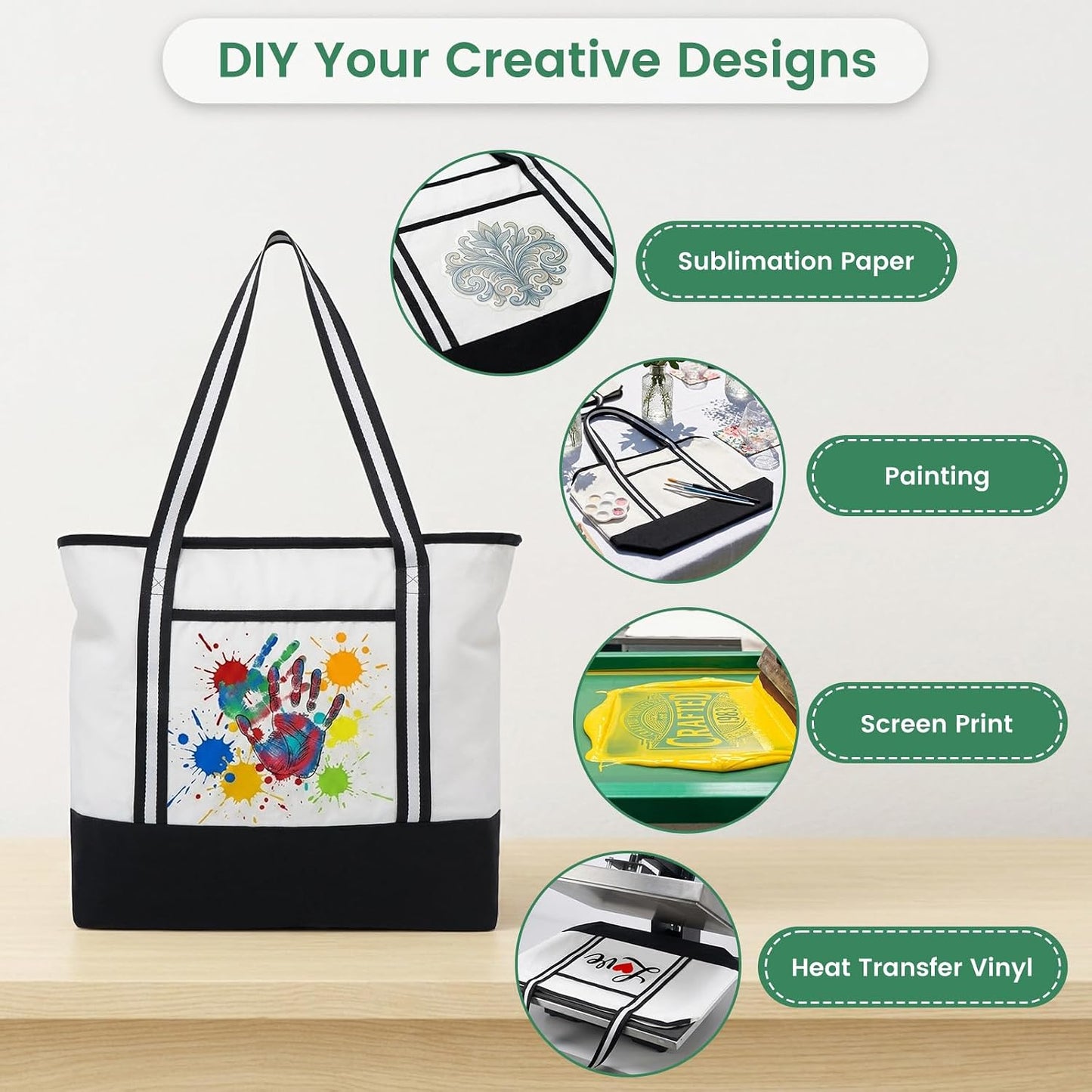 Custom Canvas Tote Bag with Zipper