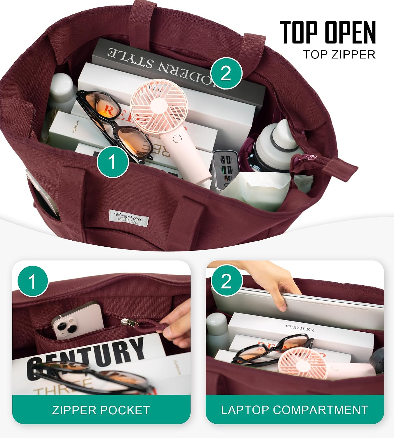 Custom Canvas Utility Tote Bag with Zipper