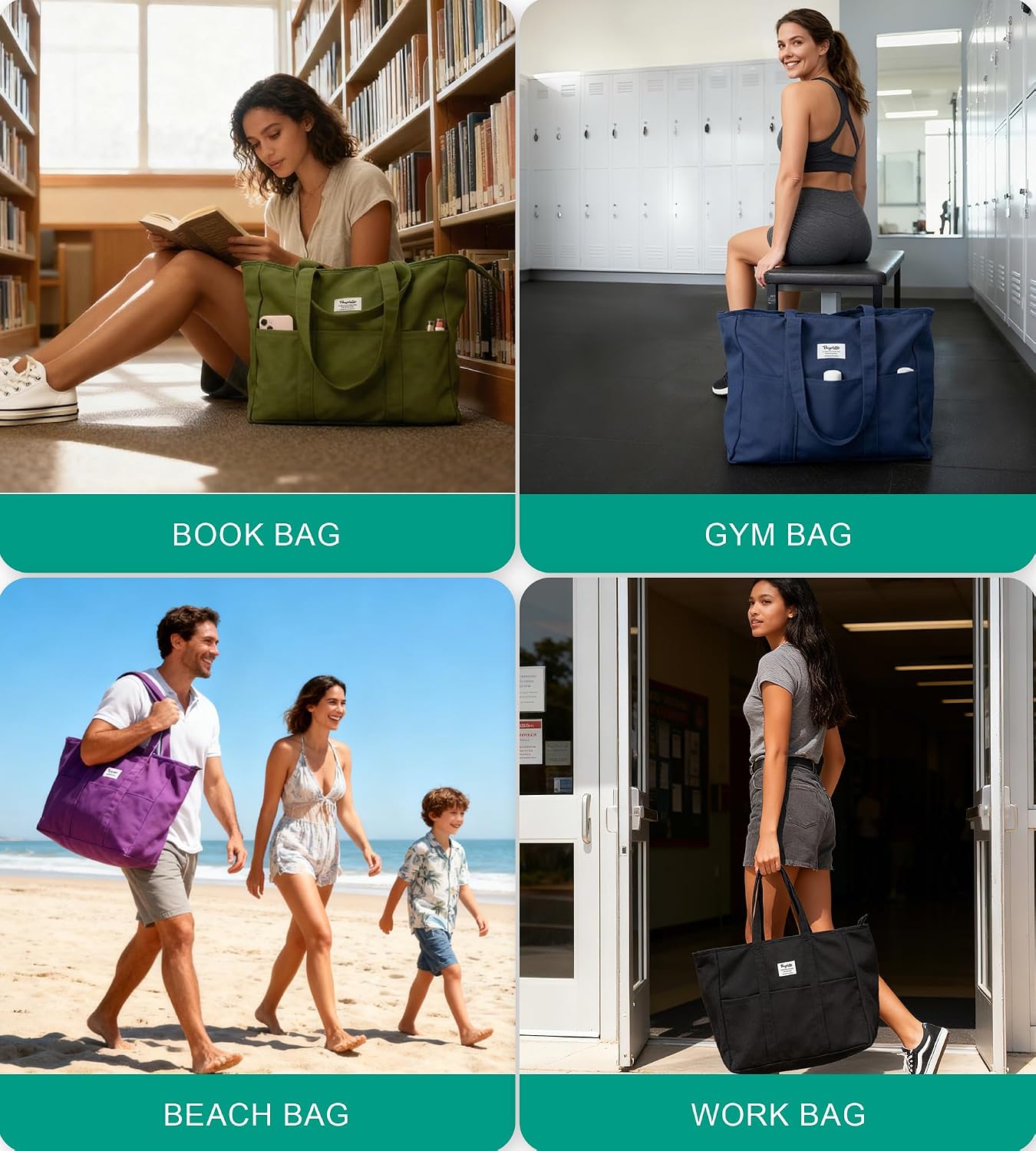 Custom Canvas Utility Tote Bag with Zipper