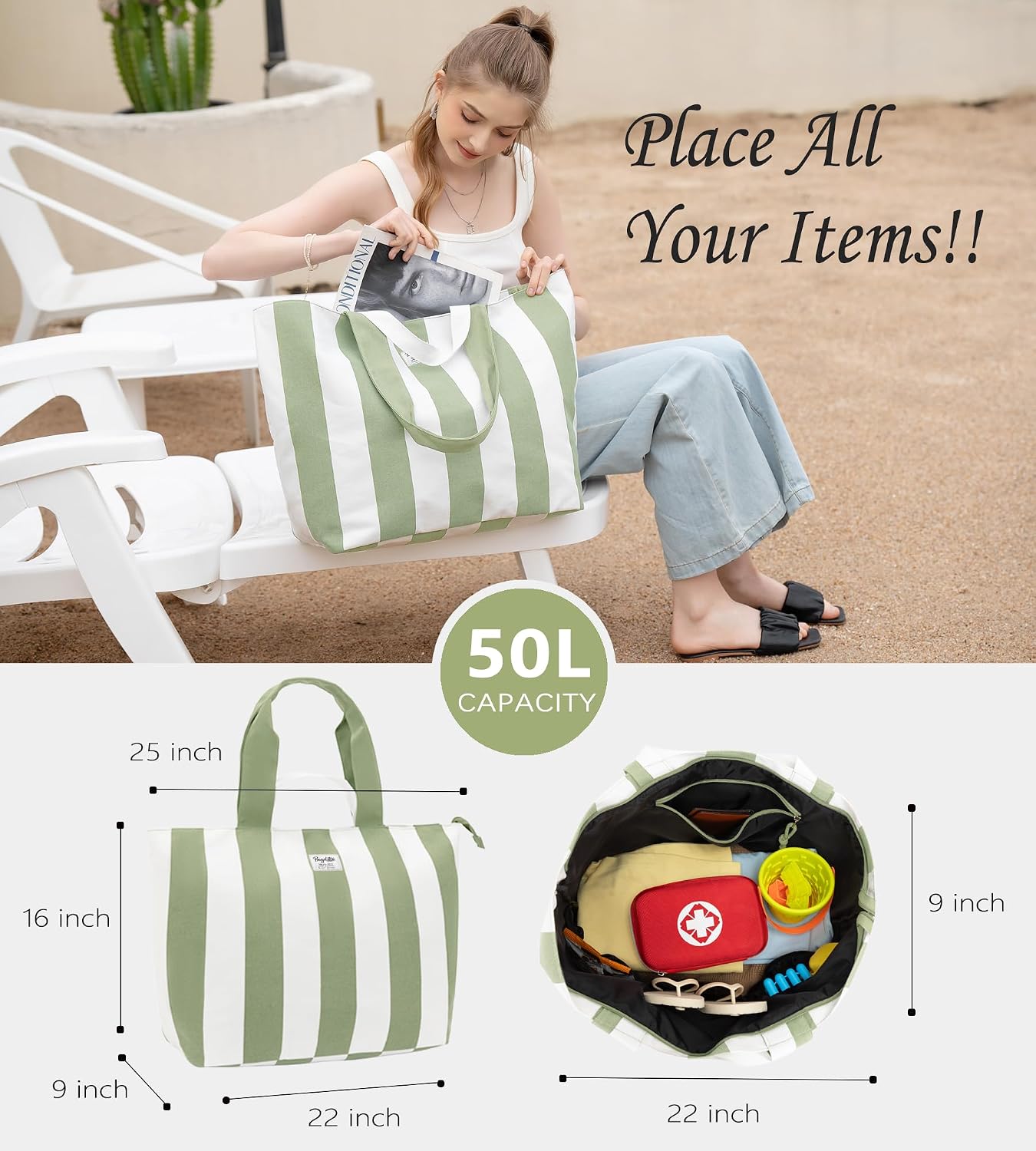 Custom Canvas Weekender Tote Bag with Zipper