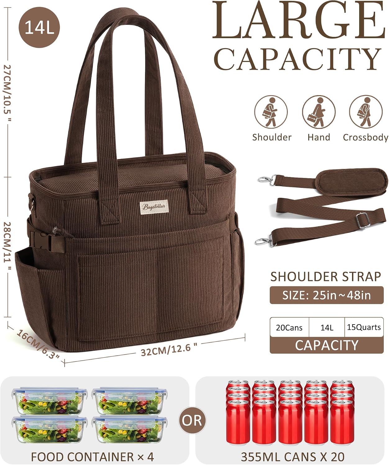 Custom Corduroy Insulated Lunch Cooler Tote Bag with Zipper
