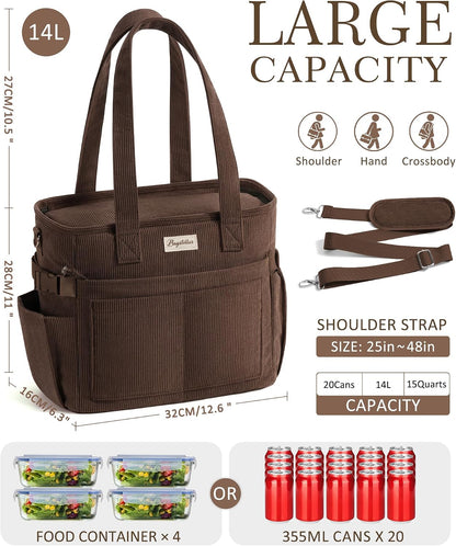 Custom Corduroy Insulated Lunch Cooler Tote Bag with Zipper