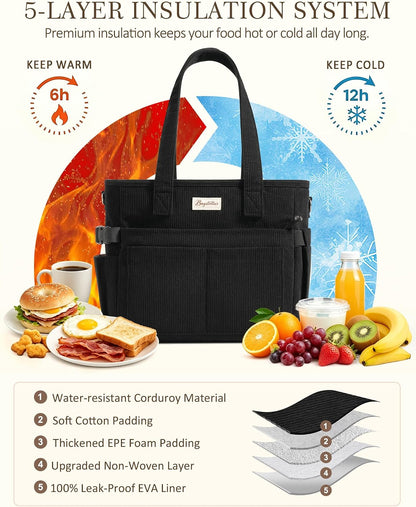Custom Corduroy Insulated Lunch Cooler Tote Bag with Zipper