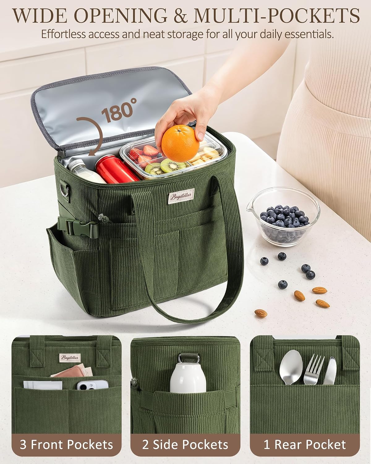Custom Corduroy Insulated Lunch Cooler Tote Bag with Zipper