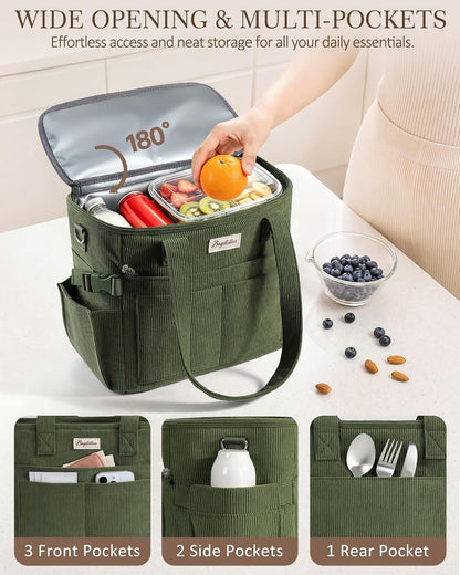 Custom Corduroy Insulated Lunch Cooler Tote Bag with Zipper
