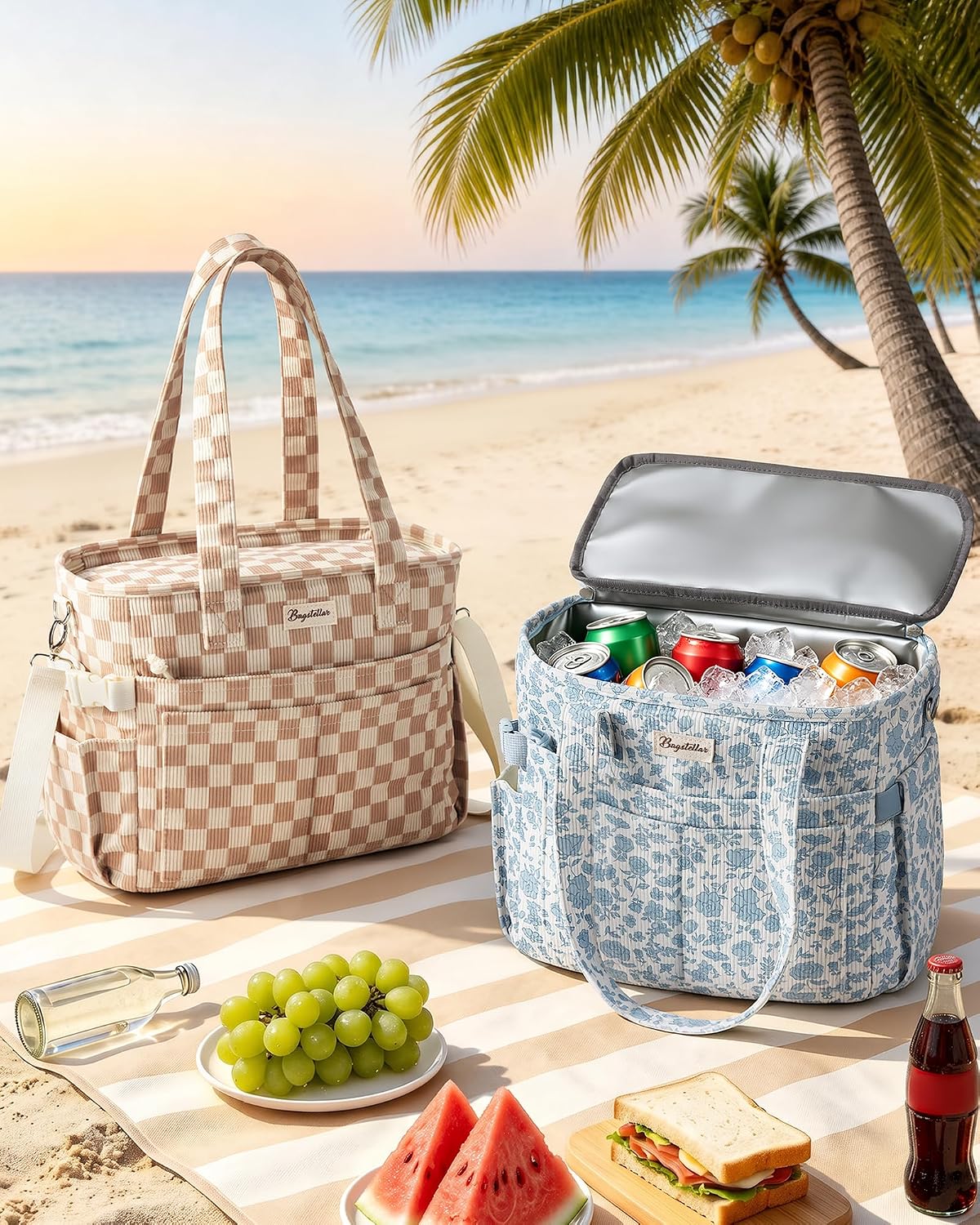 Custom Corduroy Insulated Lunch Cooler Tote Bag with Zipper