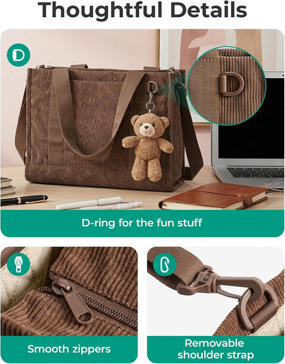 Custom Corduroy Laptop Tote Bag with Zipper