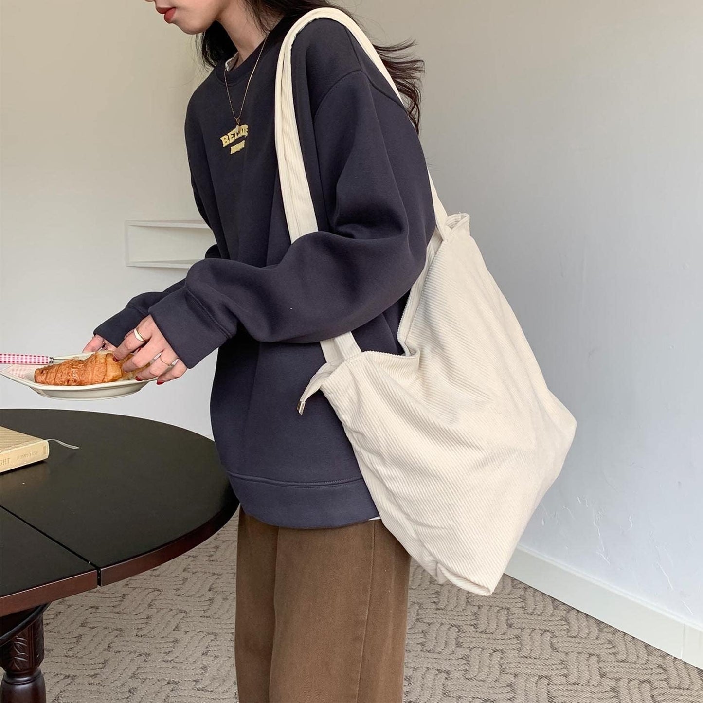 Custom Corduroy Tote Bag with Zipper