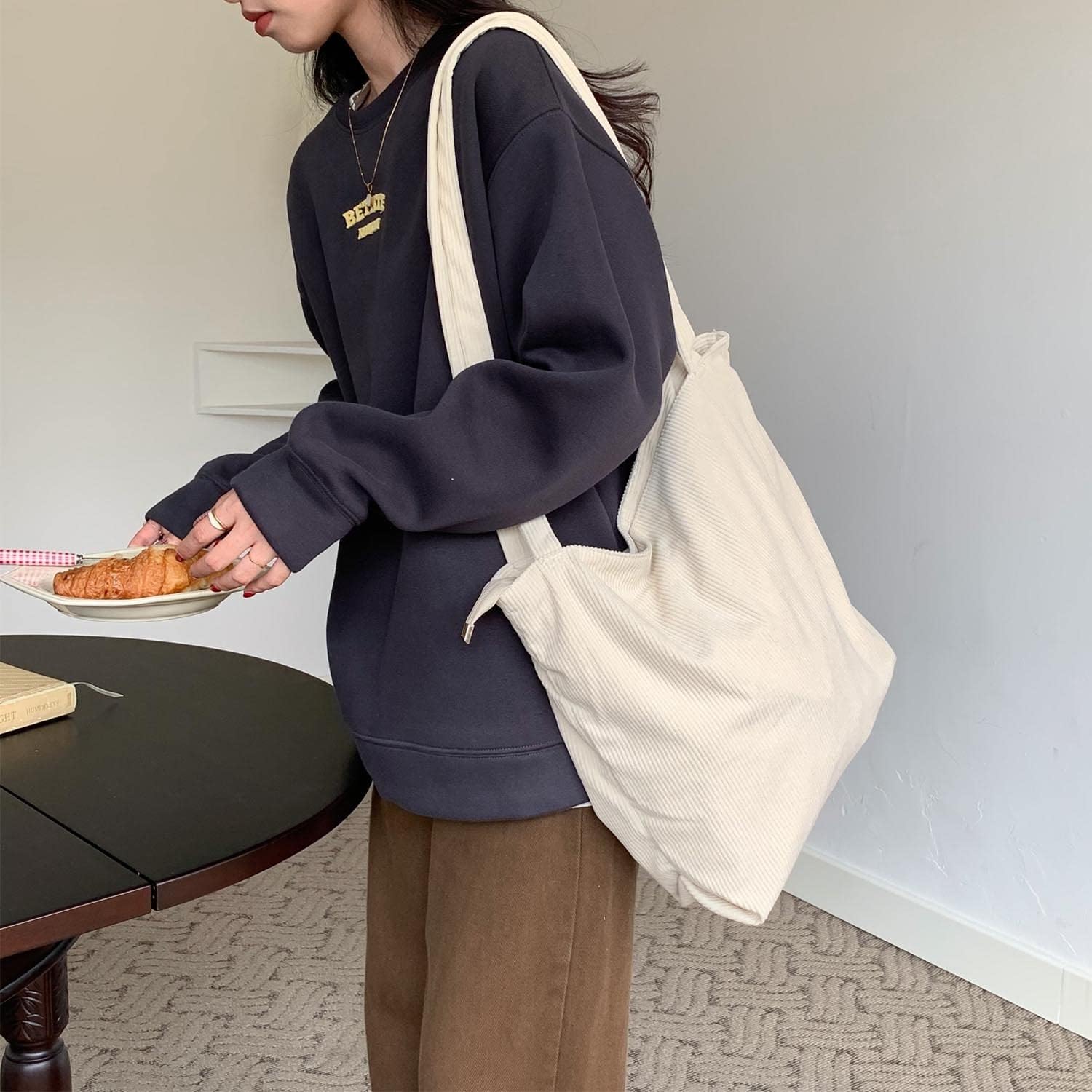 Custom Corduroy Tote Bag with Zipper