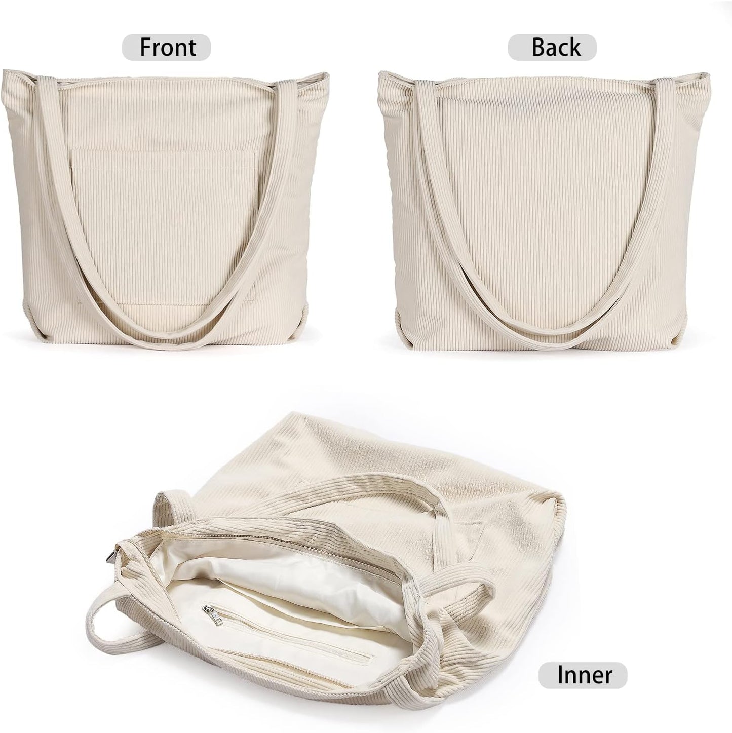 Custom Corduroy Tote Bag with Zipper