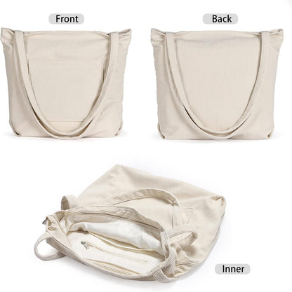 Custom Corduroy Tote Bag with Zipper