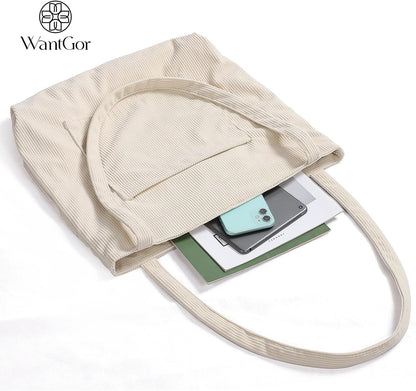 Custom Corduroy Tote Bag with Zipper
