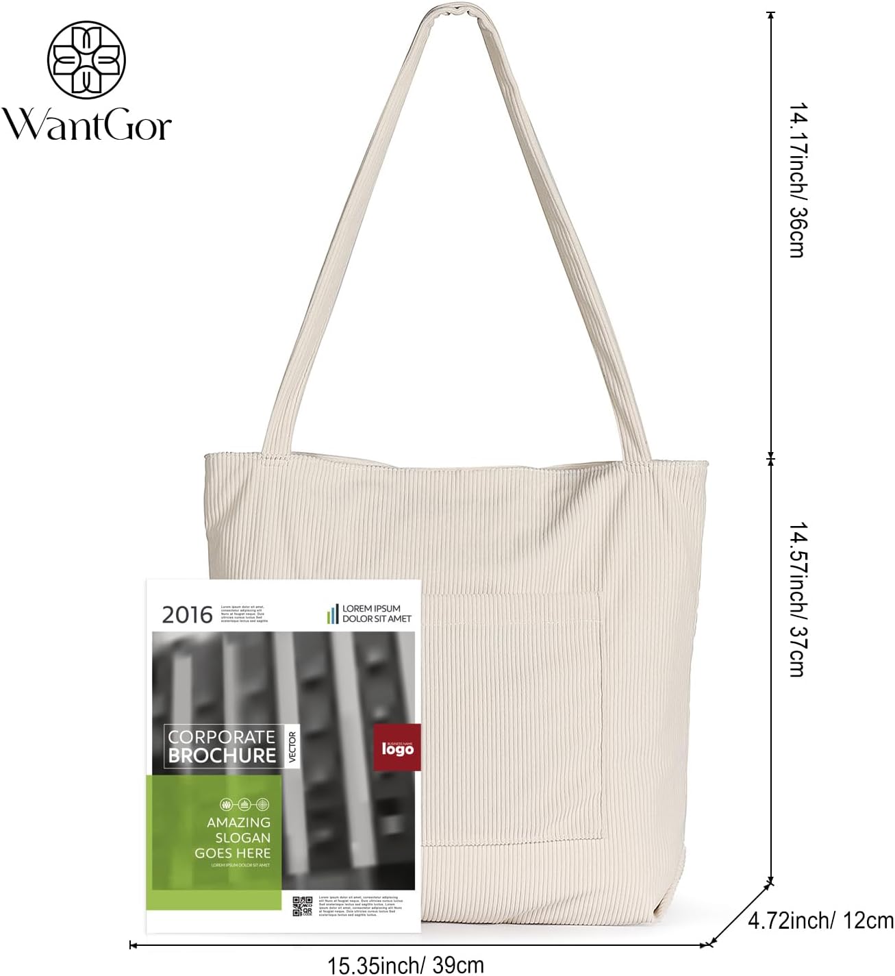 Custom Corduroy Tote Bag with Zipper