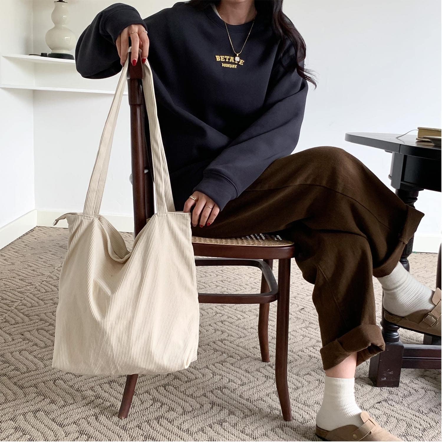 Custom Corduroy Tote Bag with Zipper