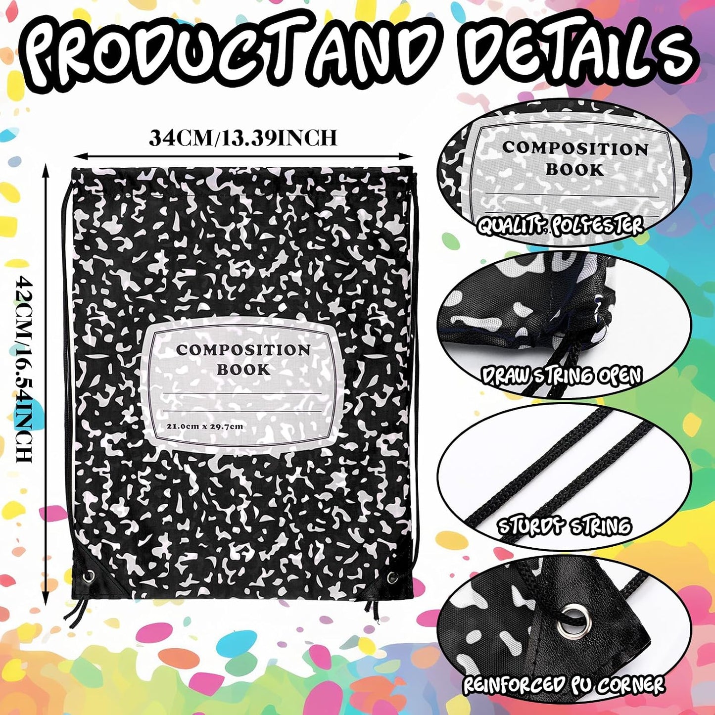 Custom Drawstring Backpack with Composition Book Print