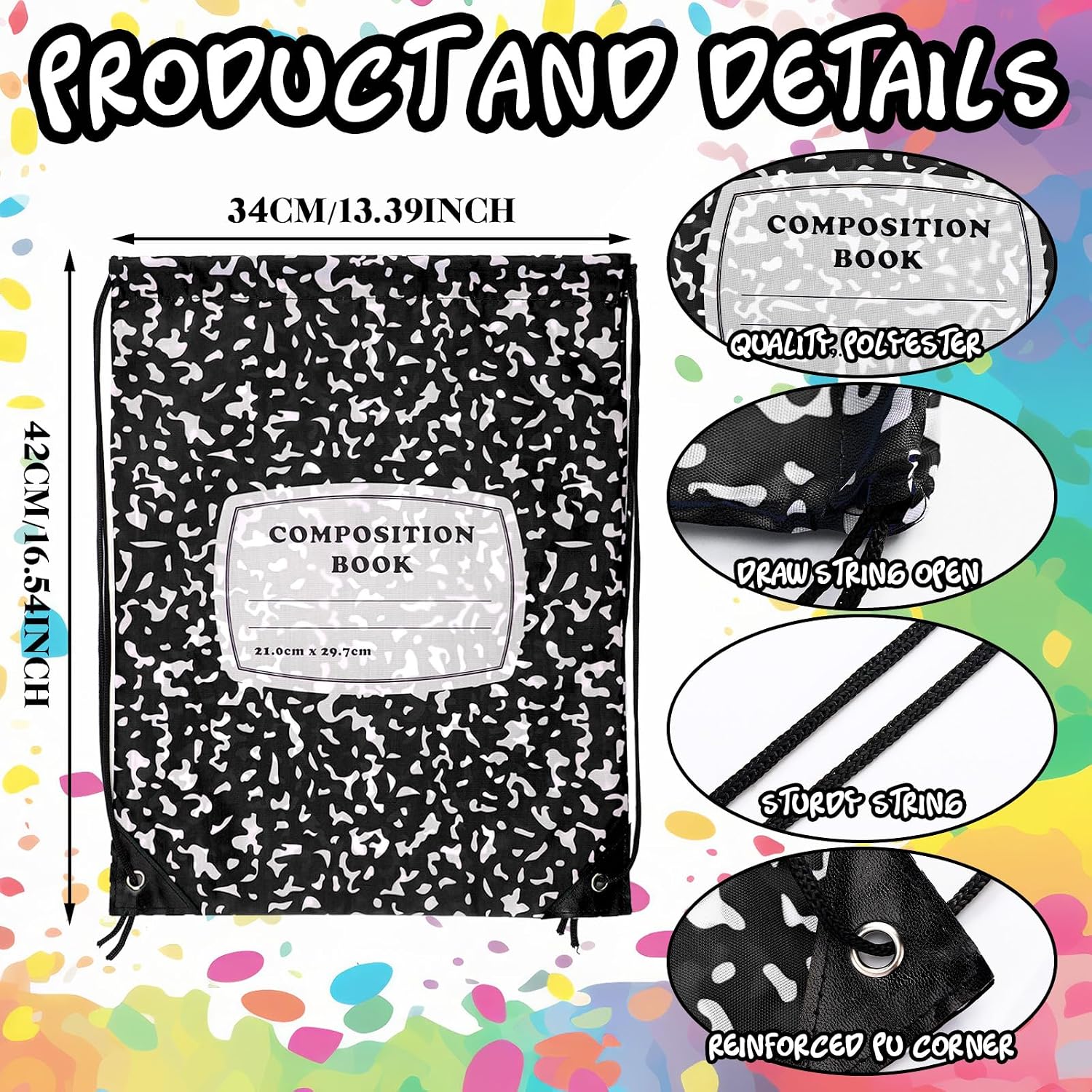 Custom Drawstring Backpack with Composition Book Print