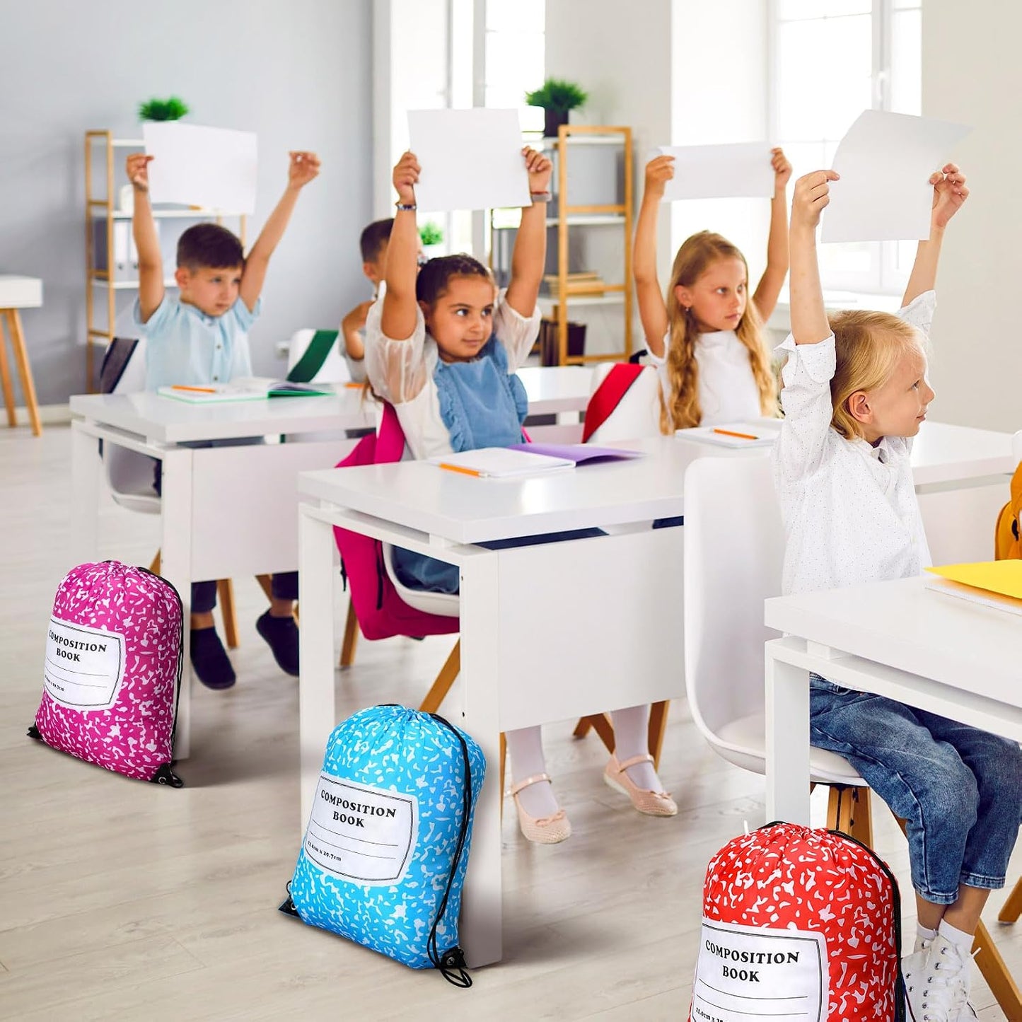 Custom Drawstring Backpack with Composition Book Print