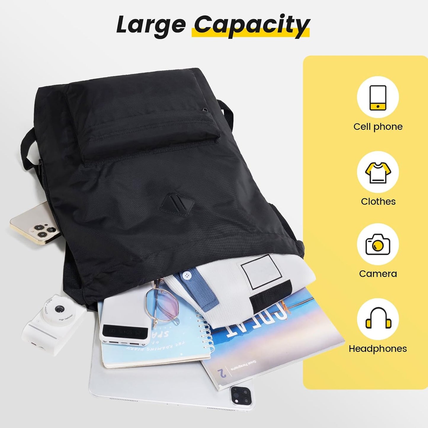 Custom Drawstring Gym Backpack with Front and Side Pockets