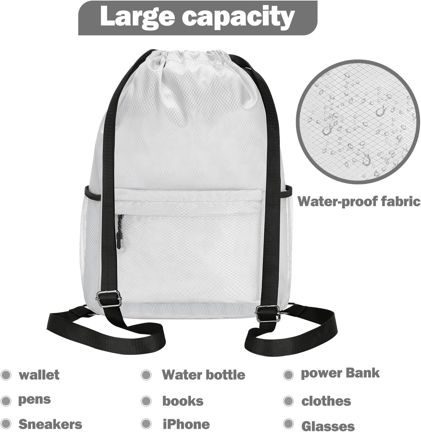 Custom Drawstring Gym Backpack with Water Bottle Holder