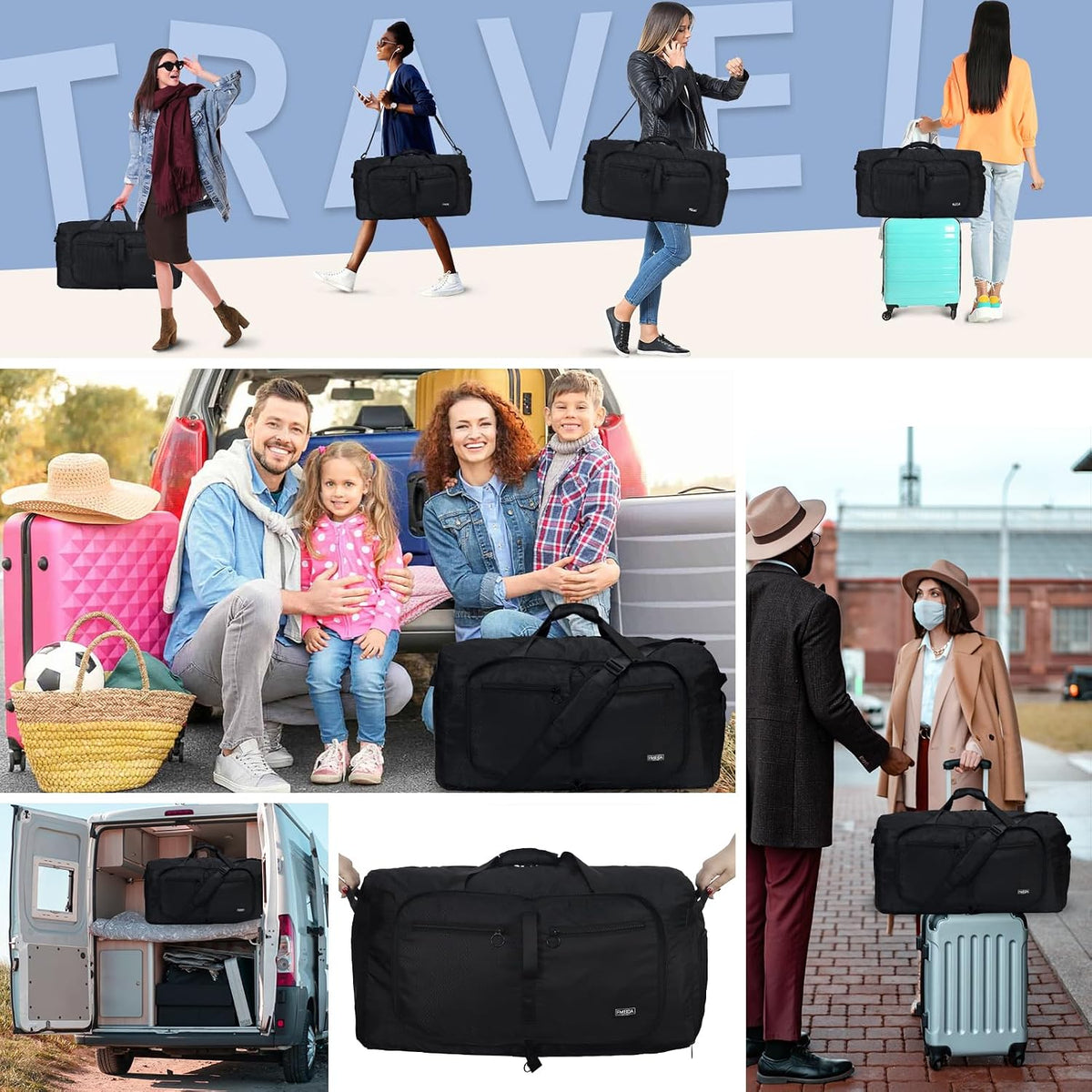 Custom Foldable Travel Duffel Bag with Shoe Compartment