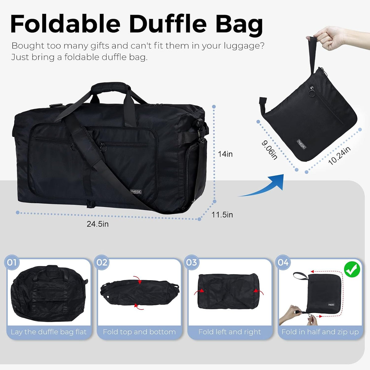 Custom Foldable Travel Duffel Bag with Shoe Compartment