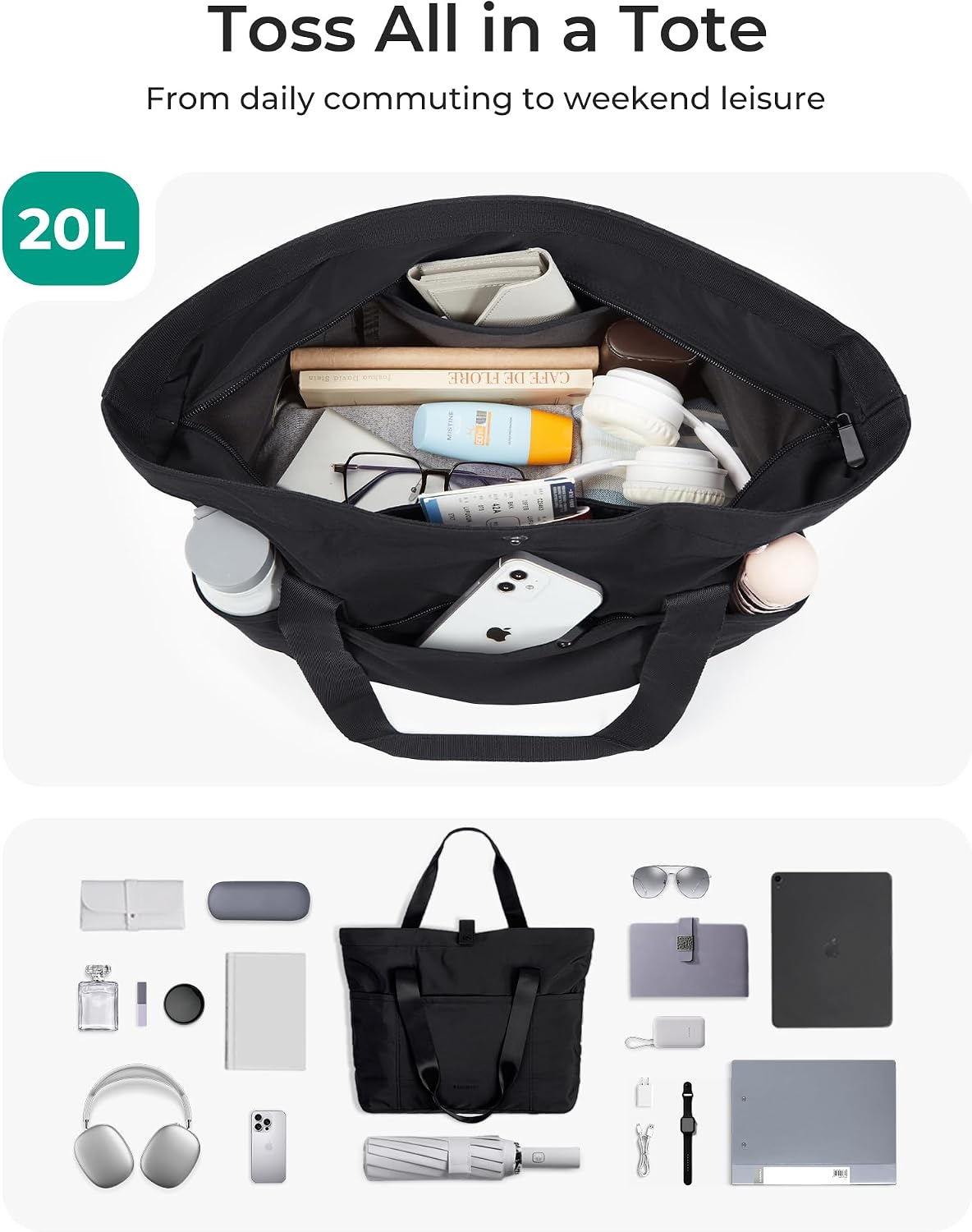 Custom Foldable Travel Tote Bag with Zipper