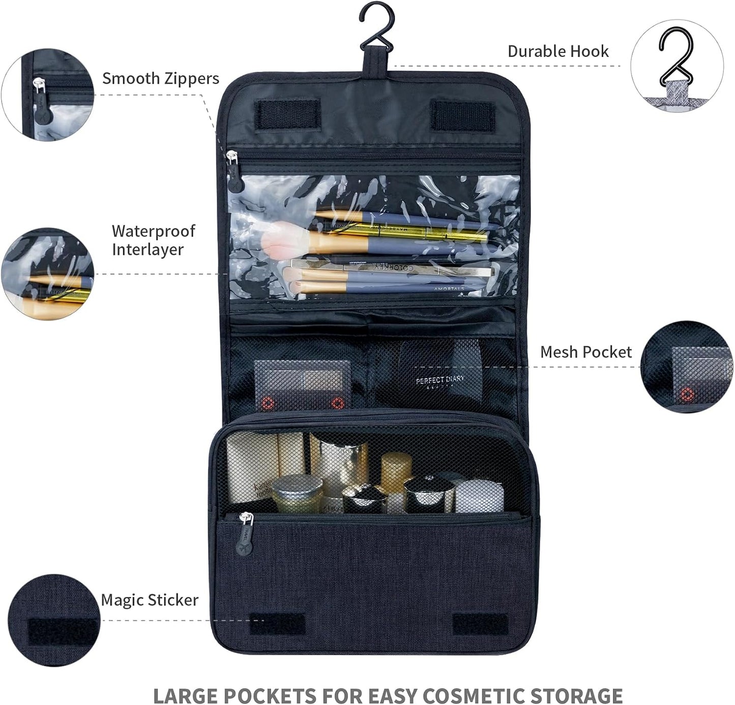 Custom Hanging Travel Toiletry Bag with Waterproof Compartments