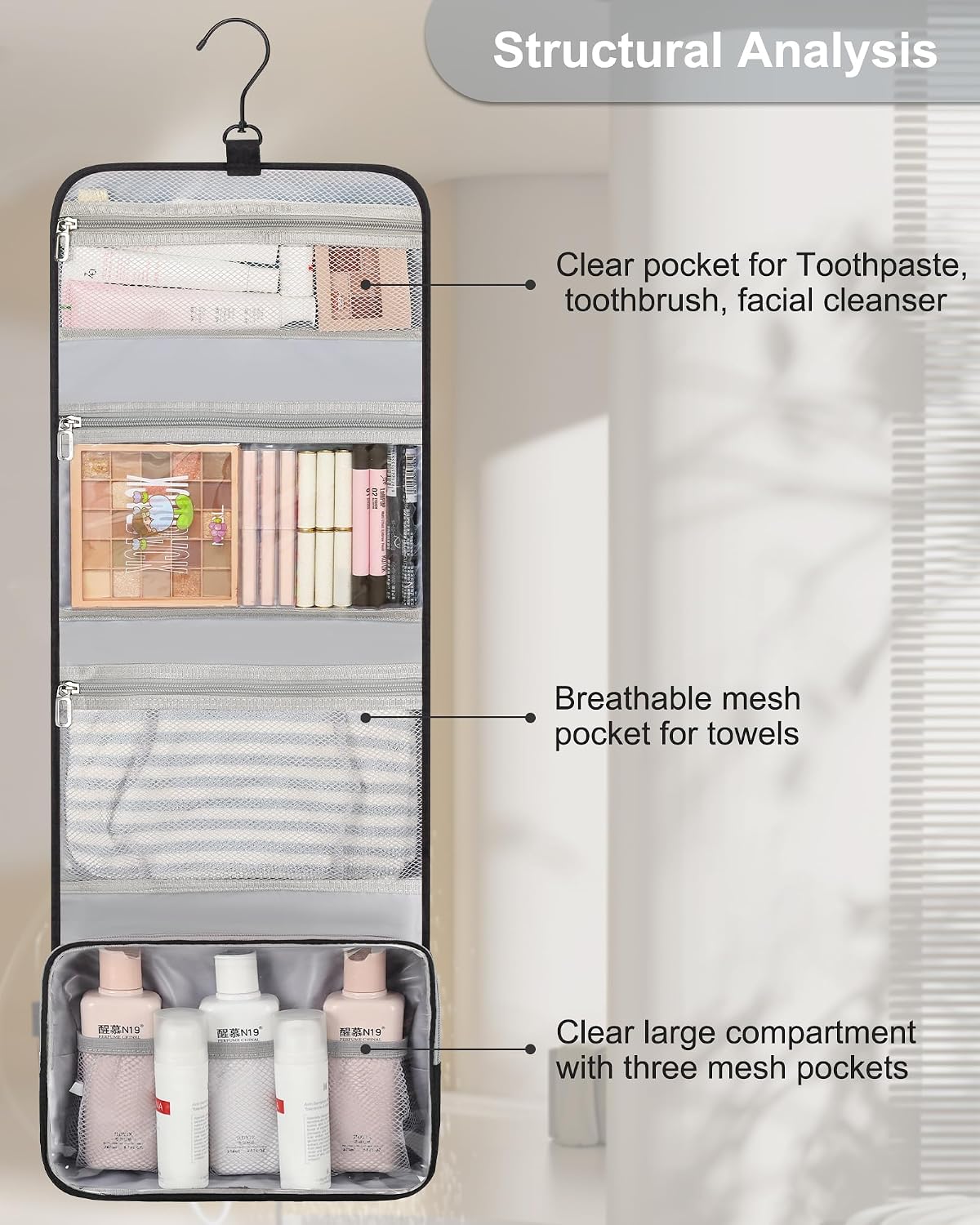 Custom Hanging Travel Toiletry Bag with Zipper Compartments