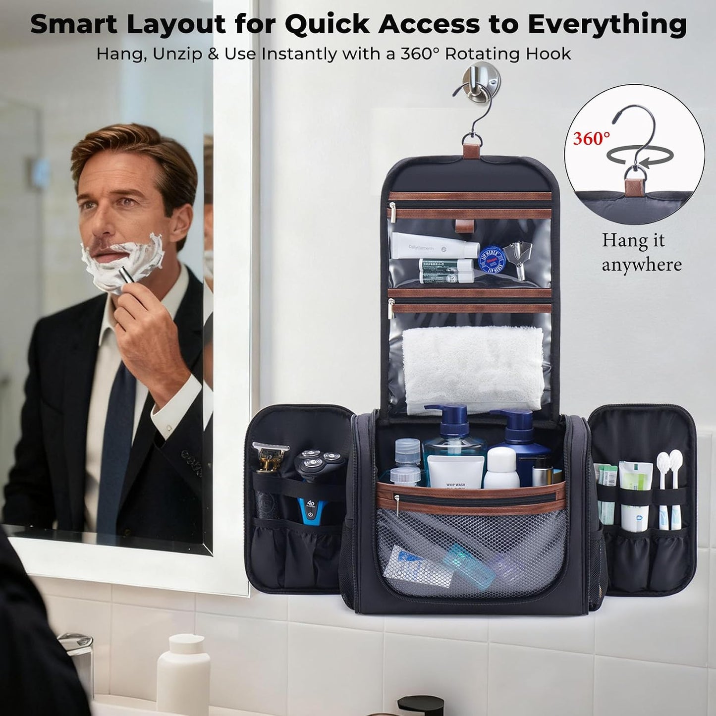 Custom Large Hanging Travel Toiletry Bag with Hook