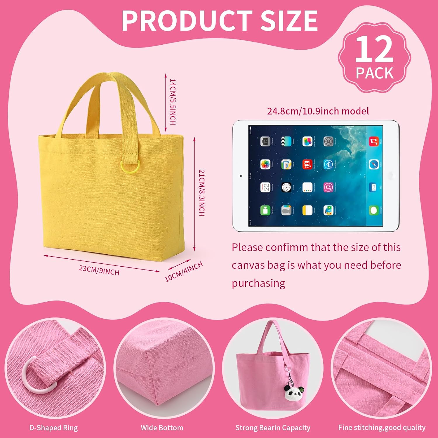 Custom Mini Canvas Tote Bag with Reinforced Handles